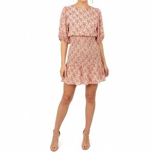 Zara Floral Smocked Mini Dress Large Puff Sleeve Coquette Cottagecore Fairy Flow